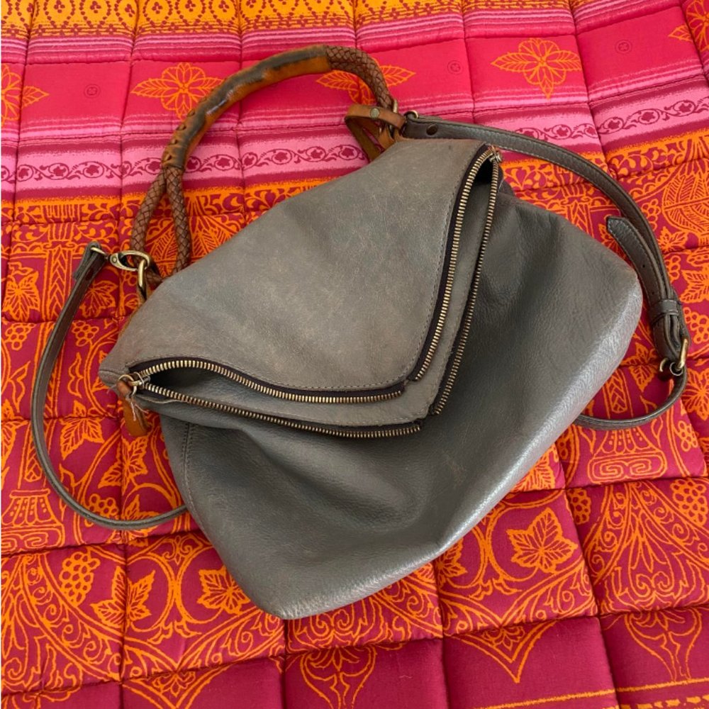 Grey Leather Equestrian Style Bag